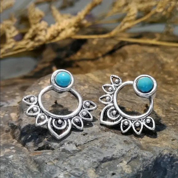 Solid 925 Silver Womens 2pc Hanging Turquoise Earrings Stamped Ladies Jewelry pc